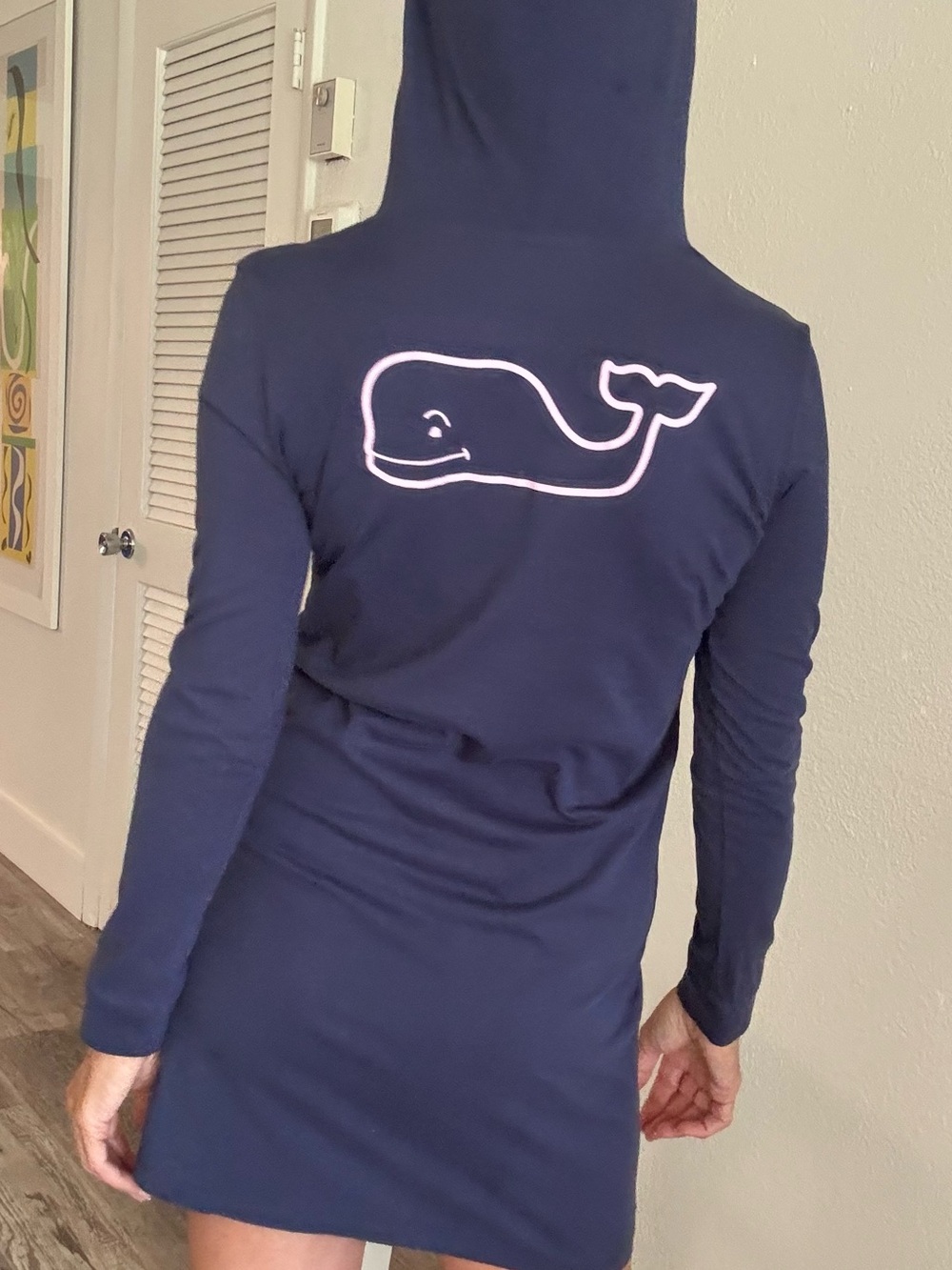 Vineyard Vines Navy Long-Sleeve Hooded Tee Dress with Pink Logo